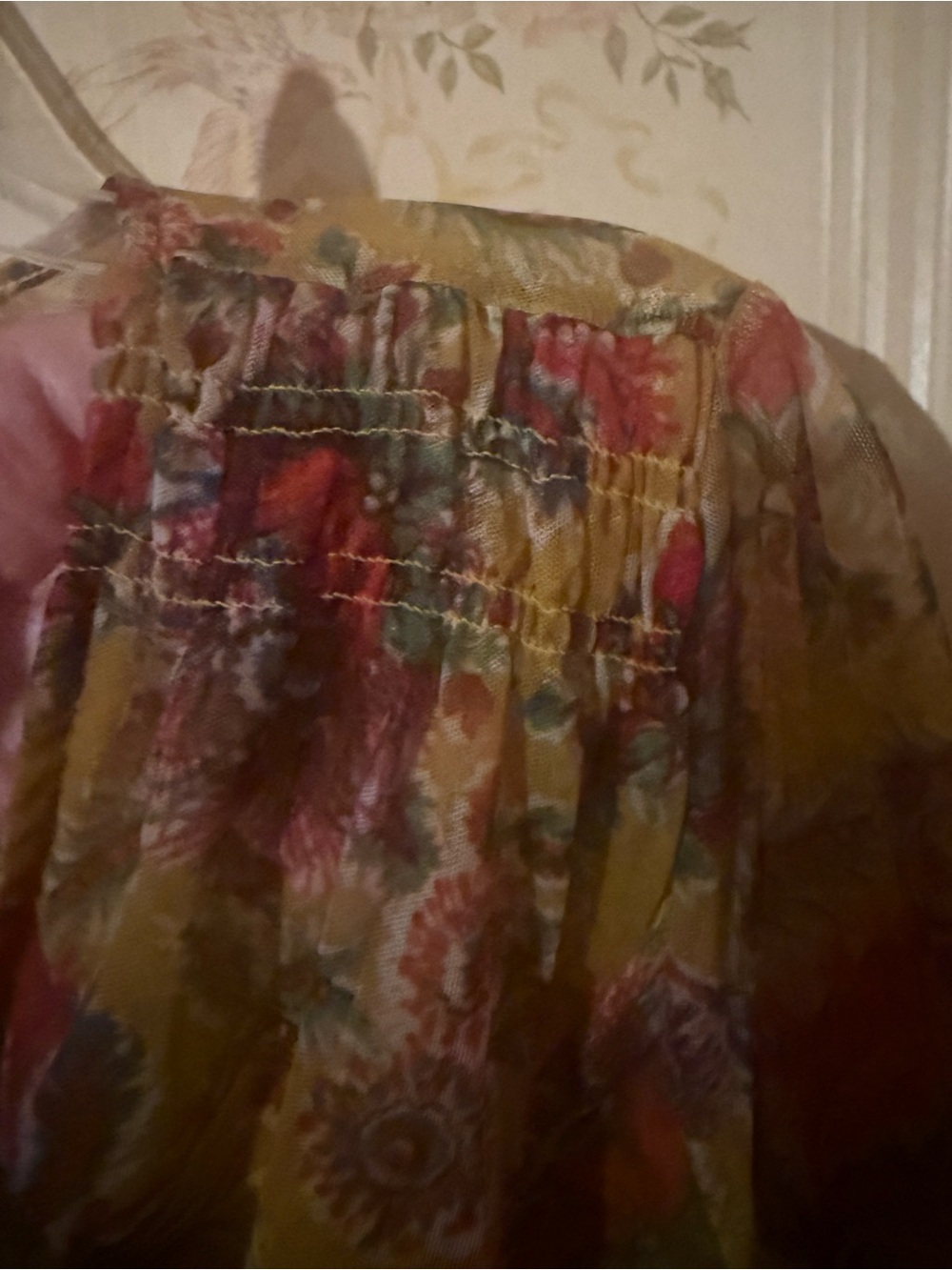 Anthropologie Mustard Floral V-Neck Blouse - Picture 4 of 9